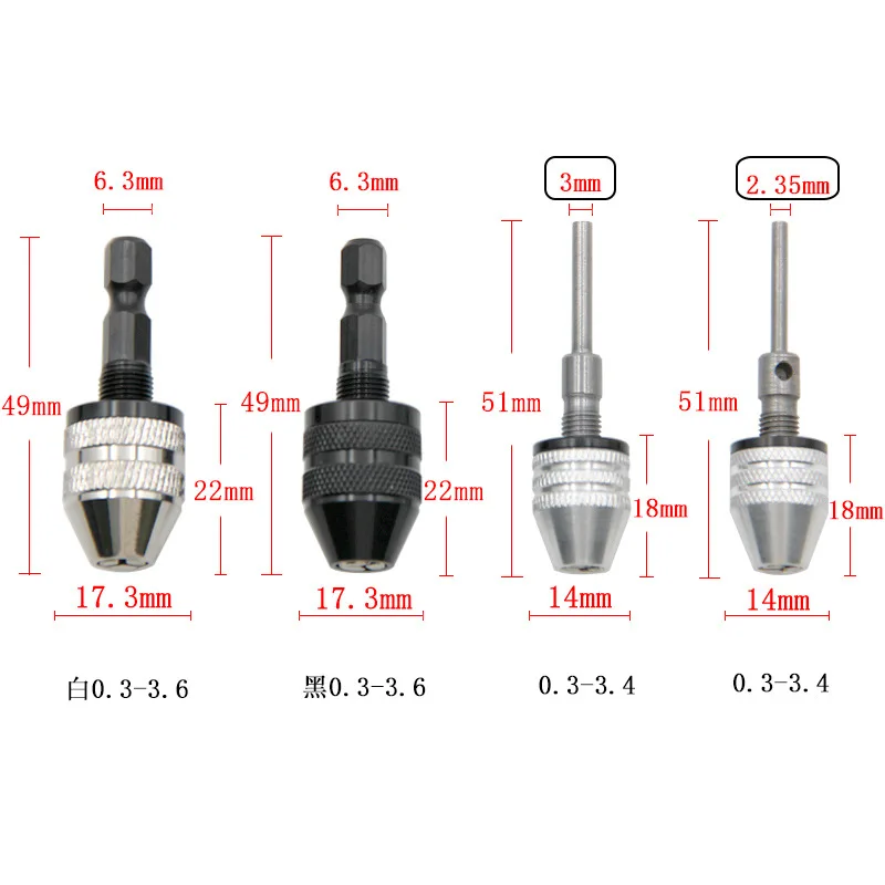 多機能六角形ドリルチャック,3ジョー,セルフセンタリング,ツイストアダプター,電気ミル,0.3-6.5mm, 3.6