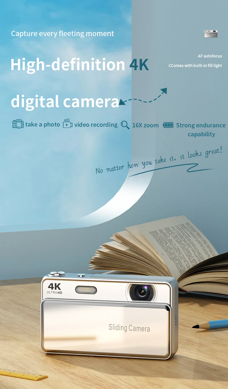 Câmara digital lenovo m15 64mp 4k com ecrã e flash para viagem_voghion.com