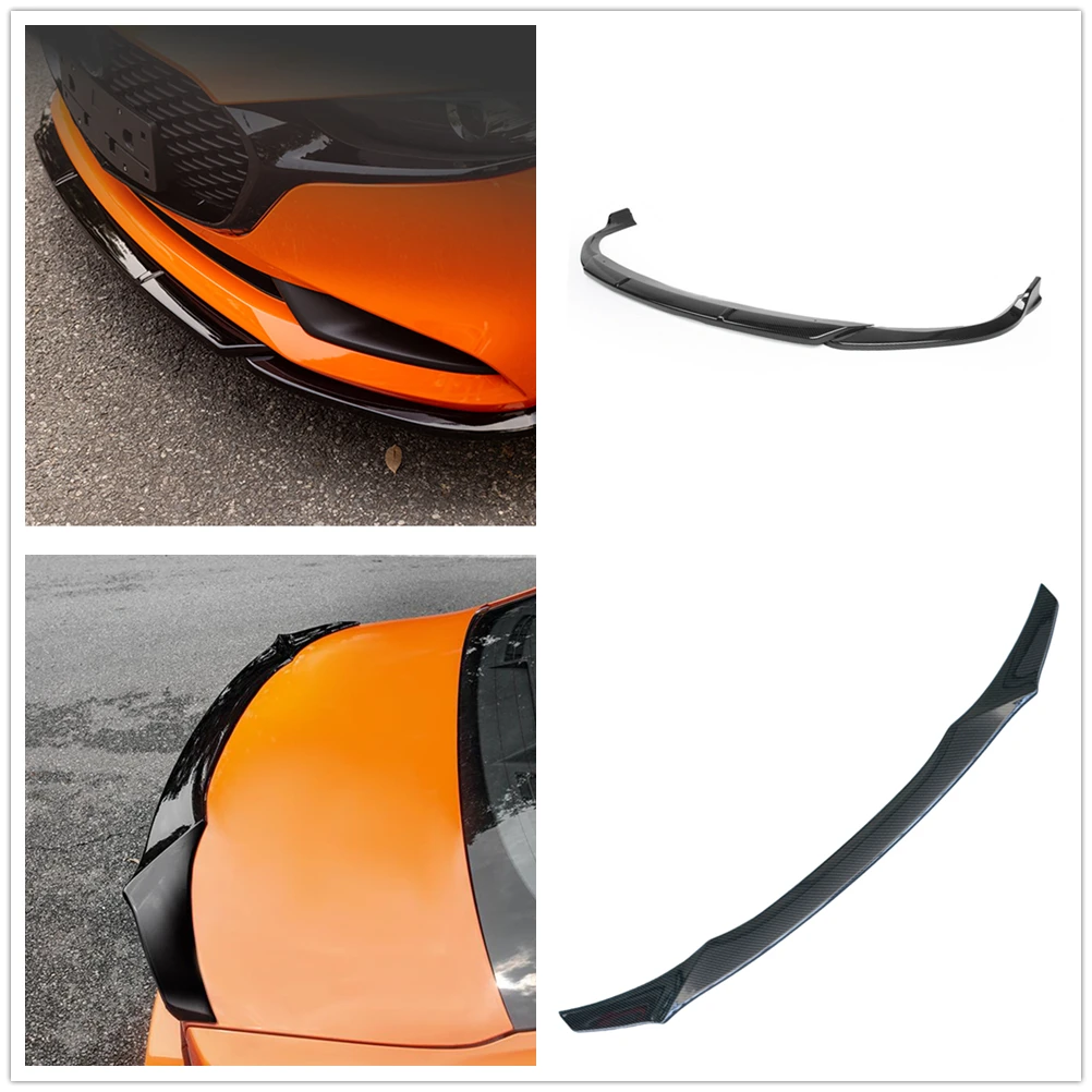 

Carbon Fiber Look/Gloss Black For Mazda 3 Axela 2019-2020 Front Bumper Splitter Lip+Rear Trunk Spoiler Wing Decklid Flap Trim