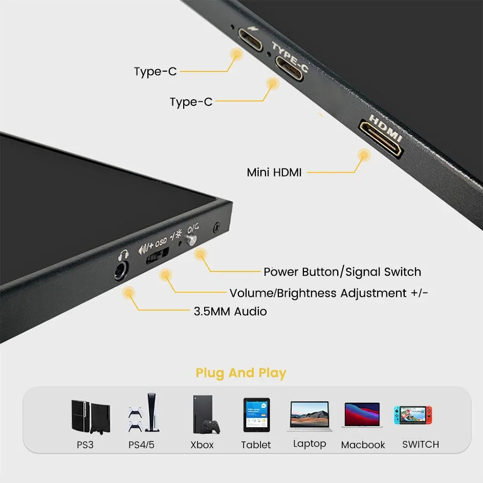 شاشة 17.3 بوصة 4K 120 هرتز 3840*2160P محمولة 100% DCI-P3 500Nit HDR FreeSync 1MS IPS شاشة عرض الألعاب لمفتاح XBox PS4/5