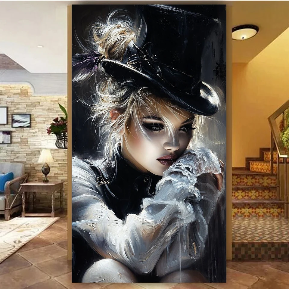 Bricolage diamant peinture femme contemplative plein diamant Art mosaïque nouveau 2026 grande taille pour noir blanc beauté décor à la maison