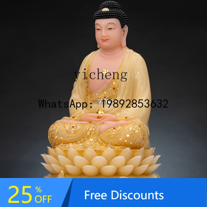 

household Buddhist hall is dedicated to the white marble Buddha statue ornament Saha Sansheng Sakyamuni