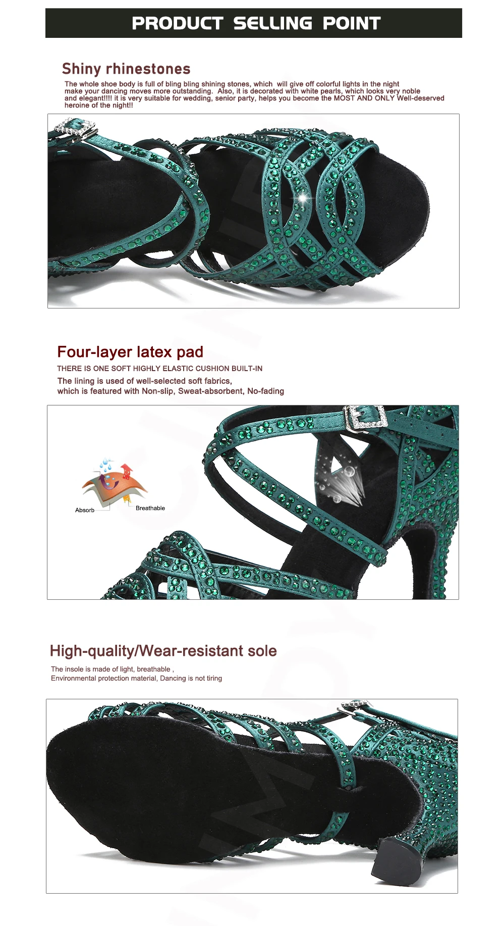 CINMIDY Blaue Lateinamerikanische Tanzschuhe, Damen-Ballsaal- und Party-Schuhe, weiche Sohle, Salsa-Performance-Schuhe zum Tanzen, Damen-Sandalen, Grün – Detail 5
