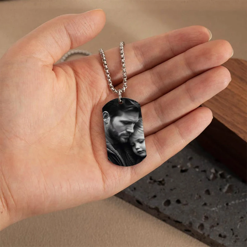 Customized Photo Neckalce Engraved Mens Dog Tags  Personalised Necklace Support Hand Drawing Customize Father day Man Jewelry