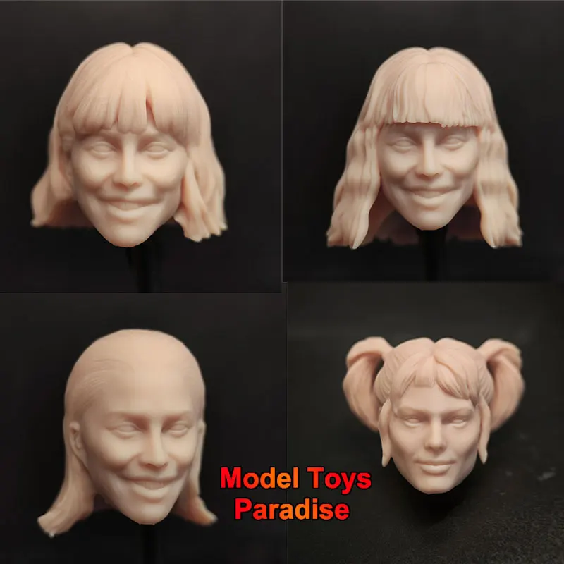 Unpainted 1/12 Clown Woman Head Sculpt Harley Super Villain White Model Head Fit 6inch Soldier  Action Figure Body