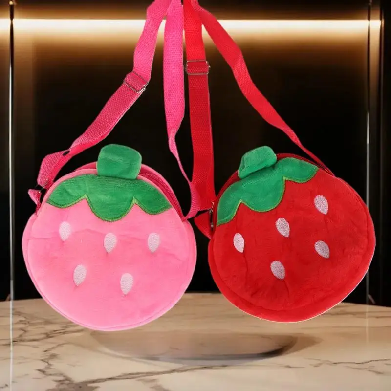 Cartoon Strawberry Plush Crossbody Bag Cute Strawberry Shoulder Bag Phone Bag Coin Pouch Wallet For Kid Adults Gift