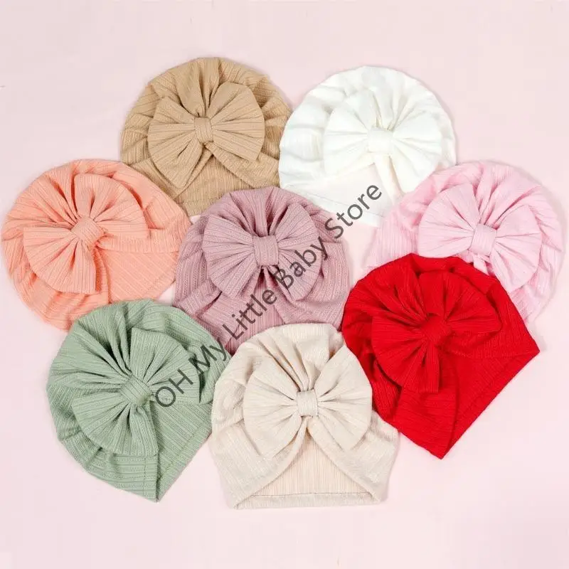 

M76C Больничная шапка для новорожденных с большим бантом Детские муслиновые шапки Кепка для младенцев Головной убор унисекс