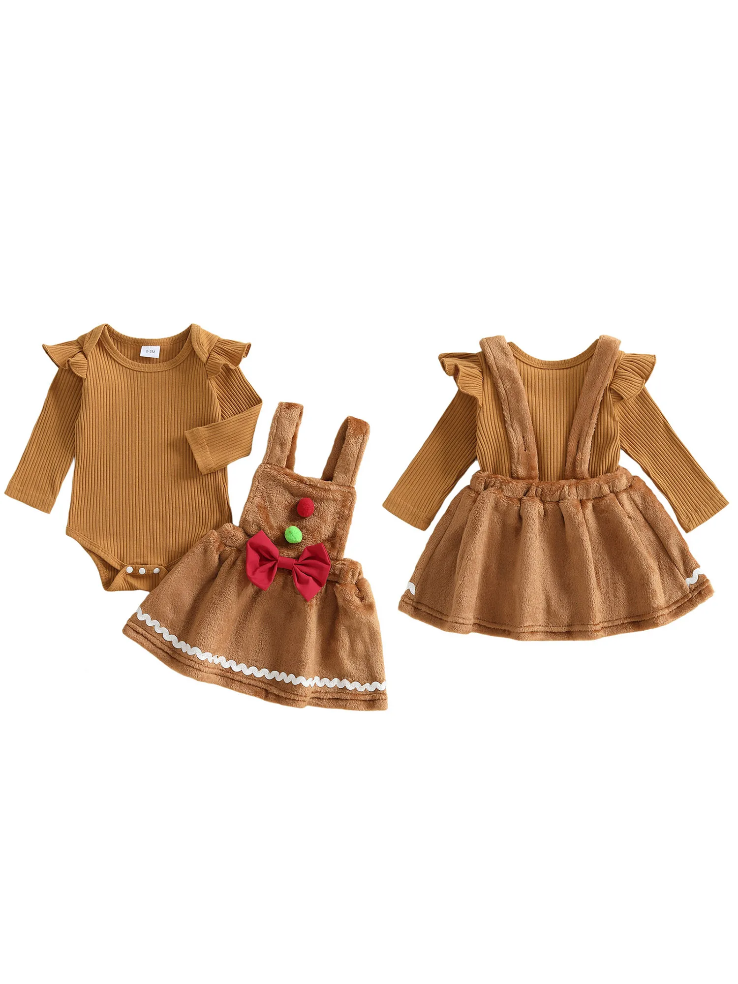 

Toddler Girls Winter Outfit Adorable Long Sleeve Romper with Stylish Overall Dress for Festive Occasions and Playdates