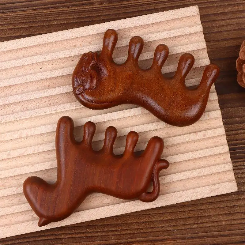 Portable Wooden Handle Comb Anti-static Styling Sandalwood Horse Meridian Massage Comb Hair Comb Scalp Relax Acupoint Massager