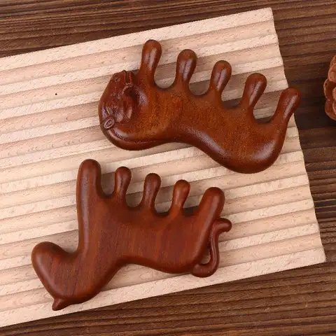 Portable Wooden Handle Comb Anti-static Styling Sandalwood Horse Meridian Massage Comb Hair Comb Scalp Relax Acupoint Massager