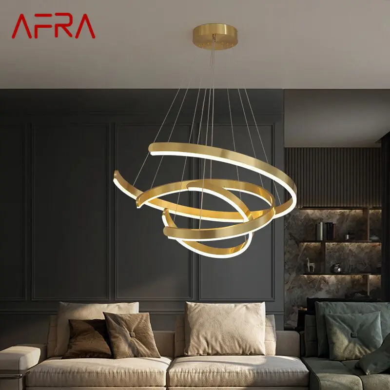 

AFRA Nordic Modern Pendant Lamp Creative LED Ring Fixtures Gold Luxury Chandelier Light For Home Living Room Bedroom Decor