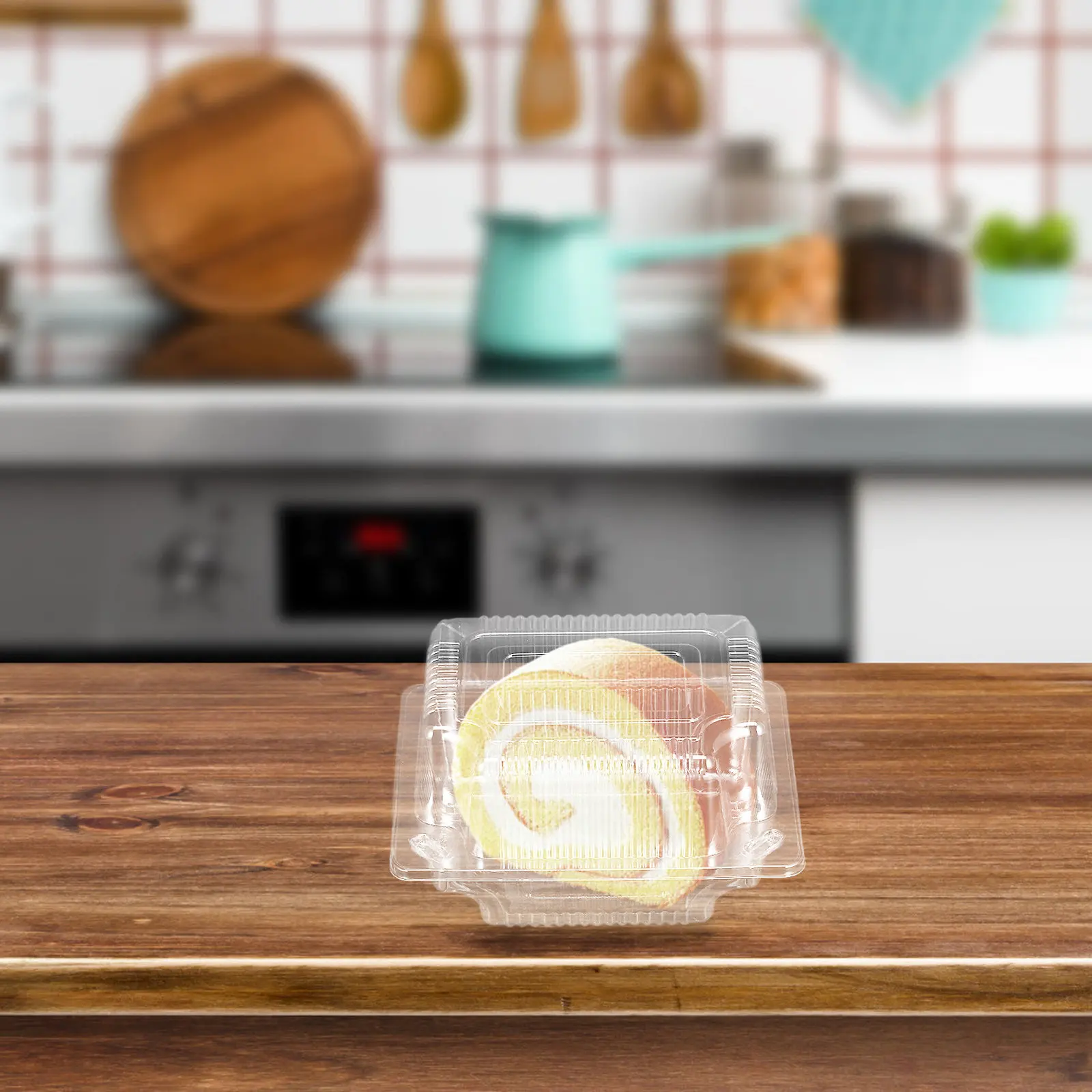 100Pcs Rectangular Transparent Cake Boxes Food Safe Plastic Small Dessert Containers for Transport Storage Individual Slices