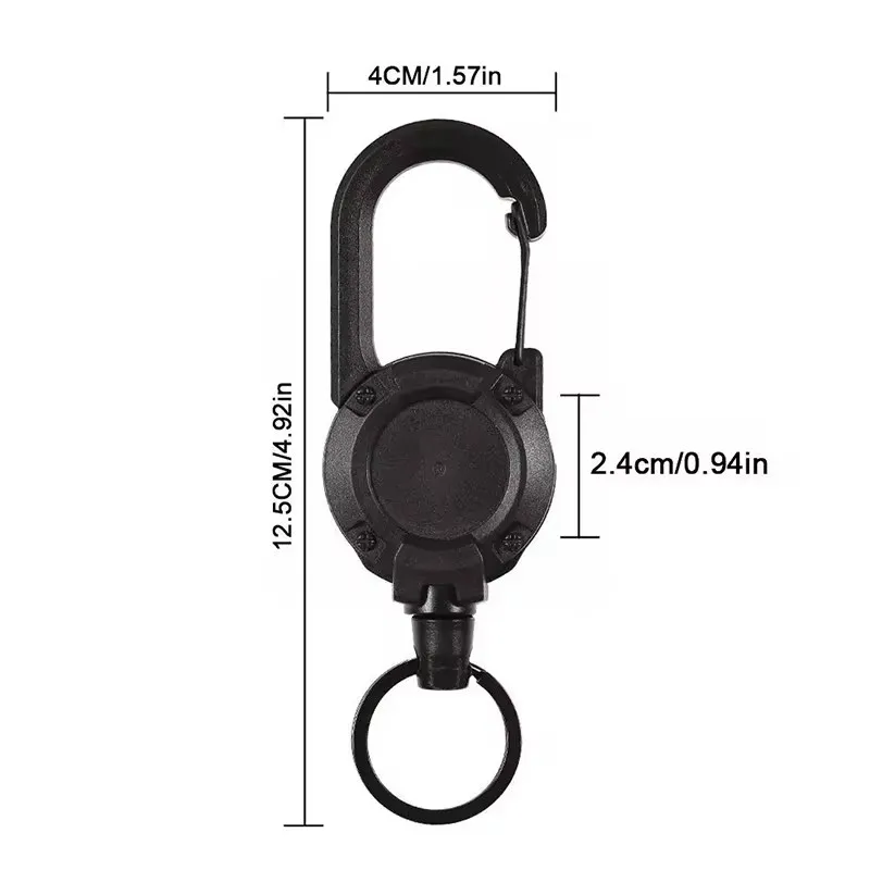 1pcs Heavy Duty Retractable Pull Badges ID Reel Carabiner Key Chain Steel Wire Rope Buckle Key Holder Outdoor Keychain Tools