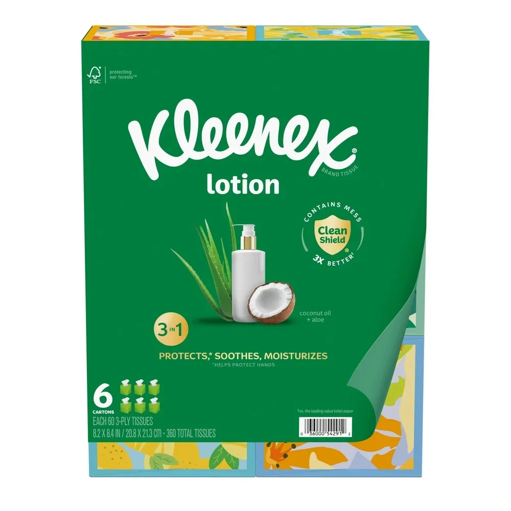 Lozione per il viso con olio di cocco e aloe 3 strati 60 fazzoletti per scatola 6 scatole cubiche Dermatologo idratante Testato pulito