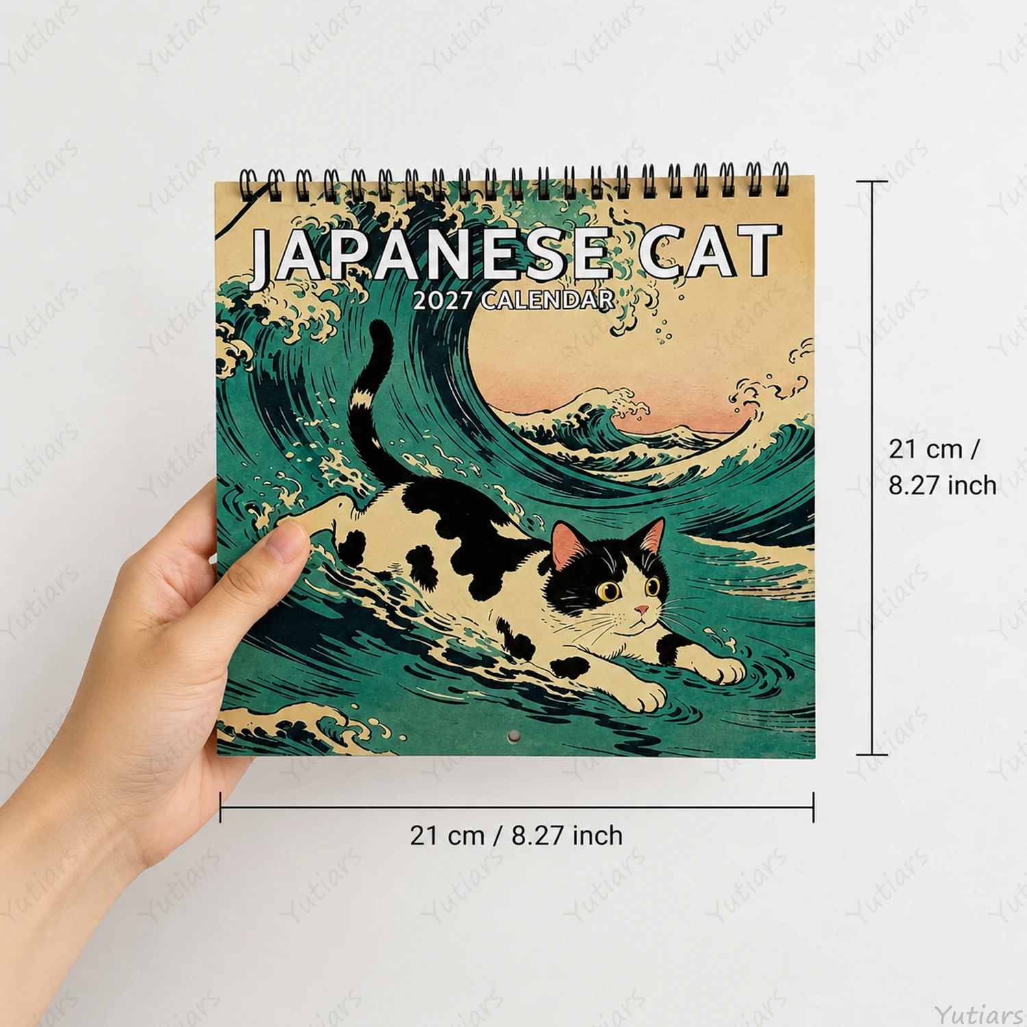2027 Japanese Cat Calendar, Cute Cat Artwork Wall Hanging Calendar, Monthly Planner, Square Home Office Decor Gift for Cat Lover