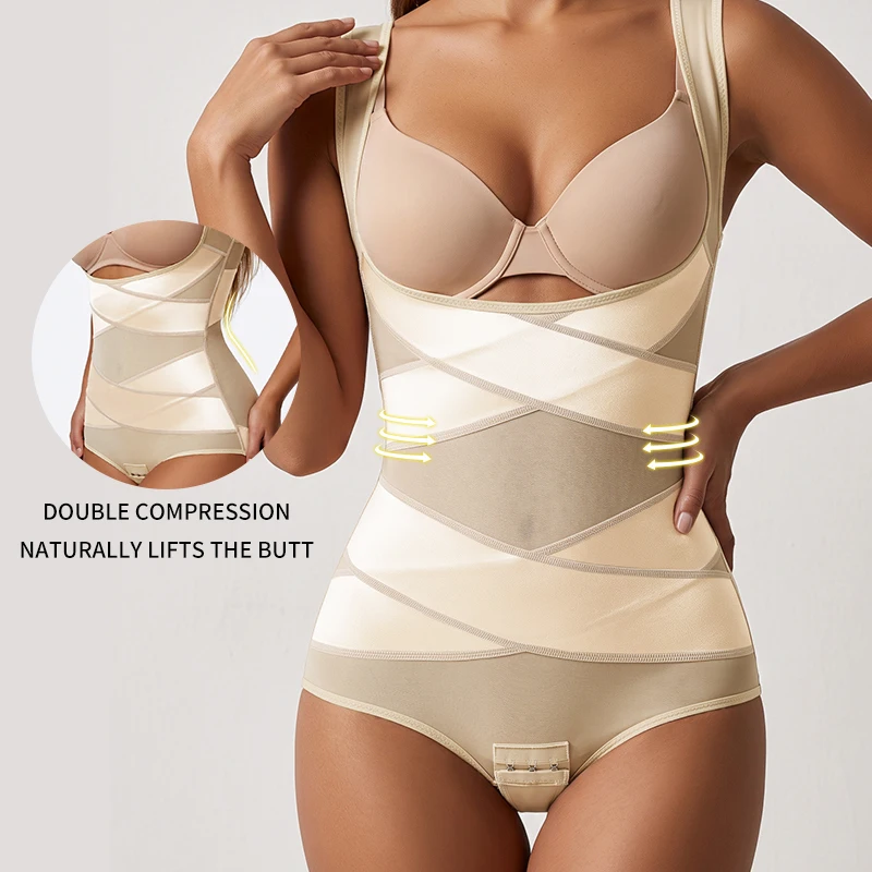 Open Bust Shapewear Bodysuit for Women Tummy Control Waist Cincher X-Shaped Compression Butt Lifter Adjustable Crotch Snaps