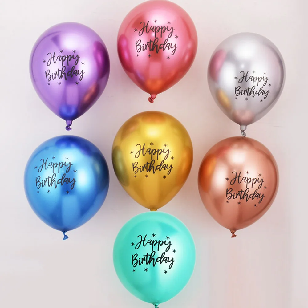 10/20 piezas Globos metálicos con estampado de feliz cumpleaños de 12 pulgadas, Globos de látex de helio, Globos de Metal cromado, decoración para fiesta de cumpleaños