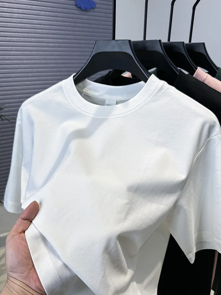 

Высококачественная мужская летняя классическая модная бутиковая футболка с круглым вырезом, повседневная однотонная футболка с короткими рукавами, простой новый удобный топ