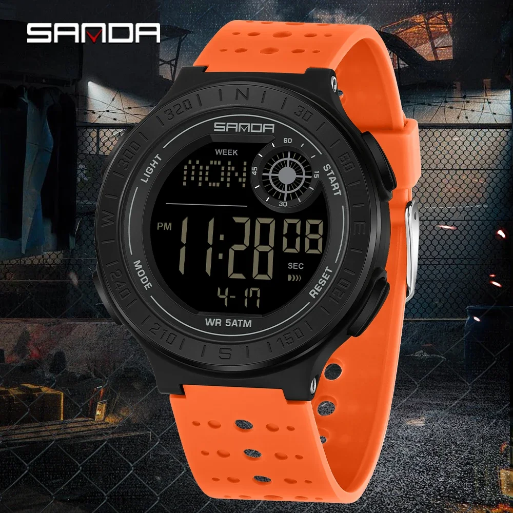 Fashion SANDA New 6337 Youth Electronic Watch Sports Multifunctional Waterproof LED Single Display Student Electronic Watch