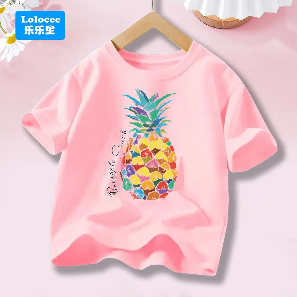Kids Clothes 2026 Sun Beach Pineapple Funny Aesthetic Printed Tshirt Girls Leisure Short Sleeve O-neck Fruit T-shirt BL1
