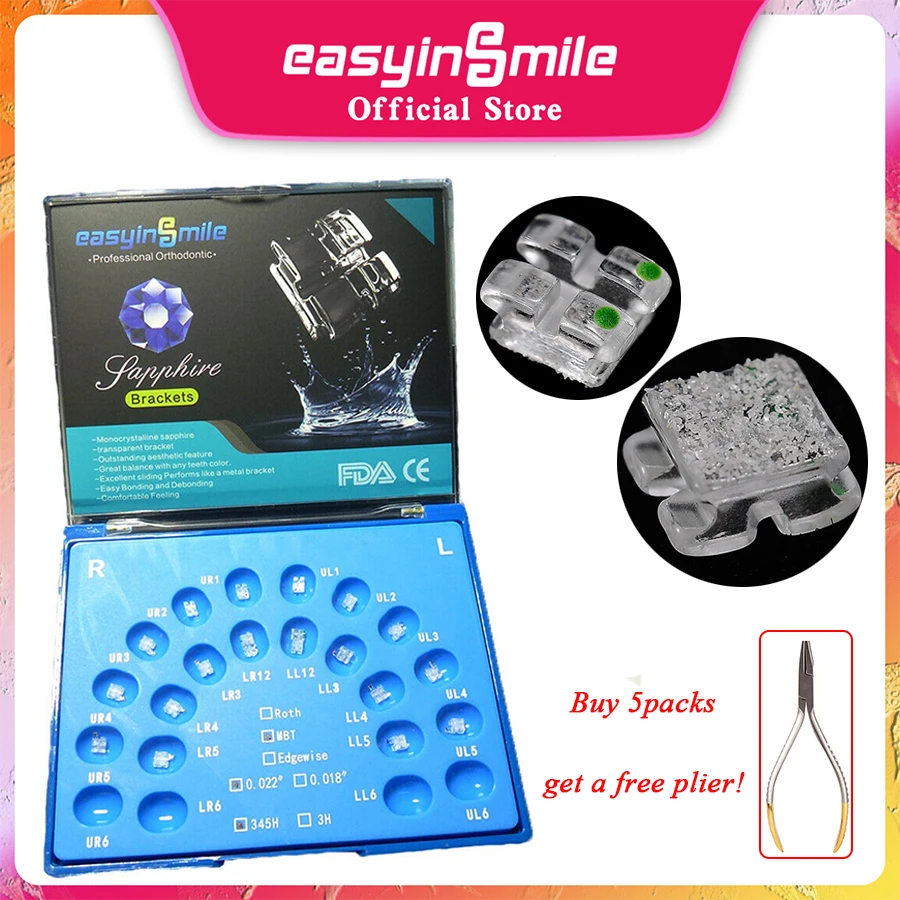 

EASYINSMILE Dental Material for Ortho Monocrystalline Sapphire Bracket ROTH 022 345 Hook Clear Brace20Pcs/Pack