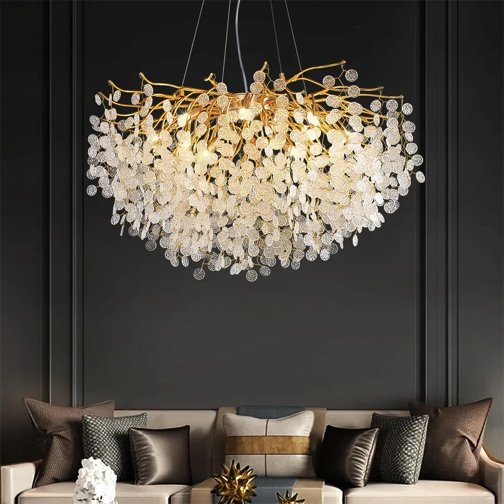 Artpad Modern Luxury Long Crystal Chandelier Chandeliers Gold Hanging Pendant Light Fixture for Kitchen Island Living Room