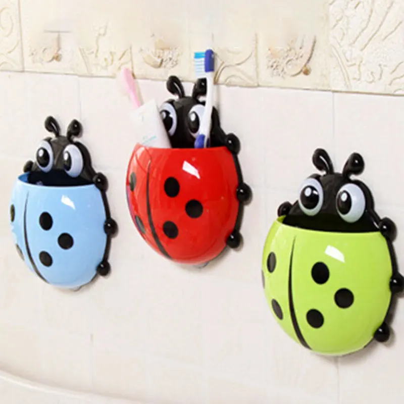 Cute Ladybird Beetle Shaped Toothpaste Rack Strong Suction Cup Plastic Toothbrush Holder Bathroom Wall Tooth Holde