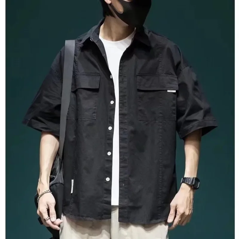 Men\'s short-sleeved loose temperament shirt coat casual half-sleeved personality clothes