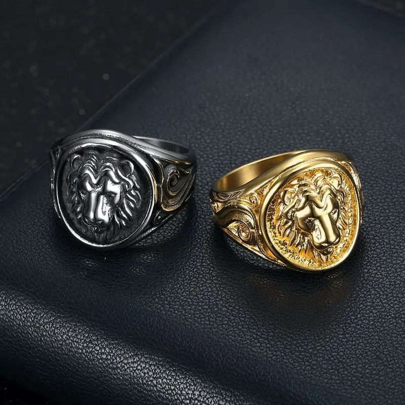 New Retro Animal Lion Pattern Men\'s Ring Fashion Vintage Metal Gold silver color Lion Head Ring Accessories Party Jewelry