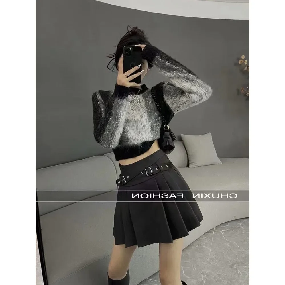 New Autumn Women's Gradient Color Short High-waist Sweater Personalized Casual Round Neck Long Sleeve Versatile Pullover JJ271