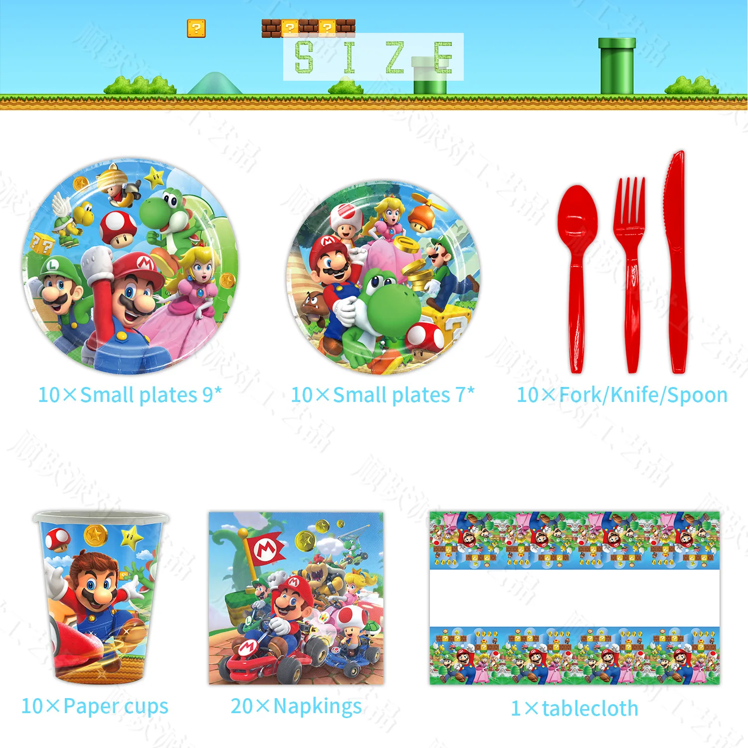 Super Mario Birthday Party Supplies Disposable Plate Paper Tissue Knife Fork Large Table Cloth Holiday Wedding Party Decoration