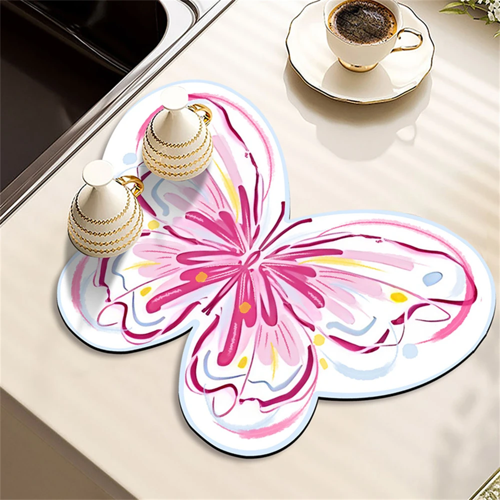 Fresh Alien Butterfly Table Mat Kitchen Supplies Water Sink Quick Drying Mat Diatom Mud Coffee Machine Stain Resistant Drain Mat