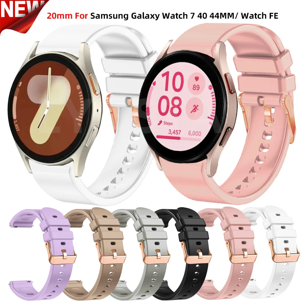 20mm Silicone Watch Strap For Samsung Galaxy Watch 7 6 5 4 40 44mm Classic 43 47mm Galaxy Watch FE/5 pro 45mm Bracelet Watchband