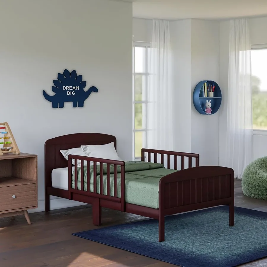 Toddler Bed Solid Wood Modern Design Transitional Bed with Side Rails for 's Bedroom with 2 Safety Guards Fits Crib