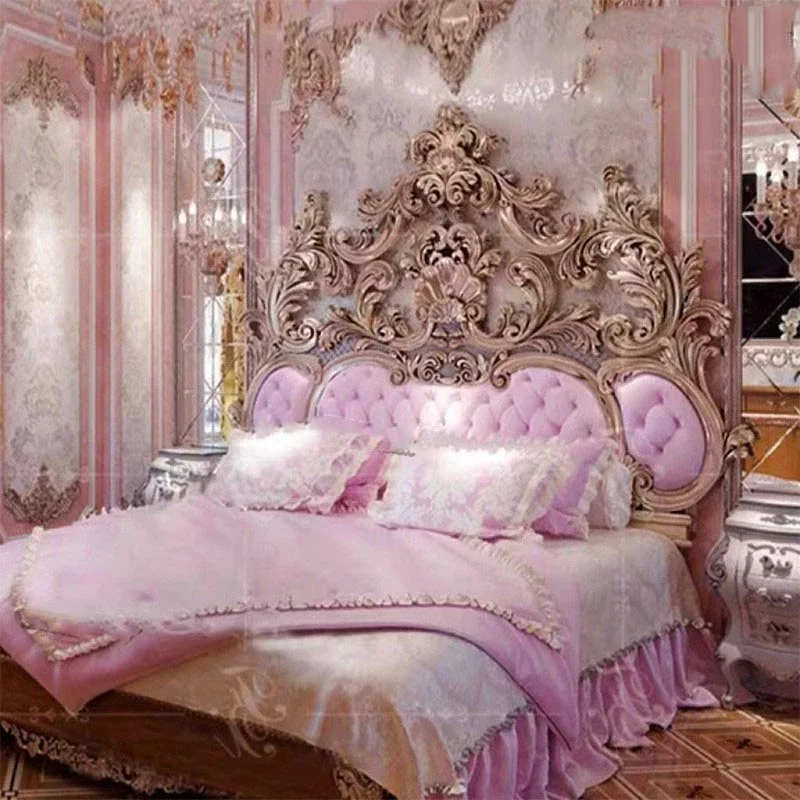 

Princess Master Modern Bed Large Hand Carved Girl Bedding Queen Bed Double Luxury Floor Cama Matrimonial Nordic Furniture