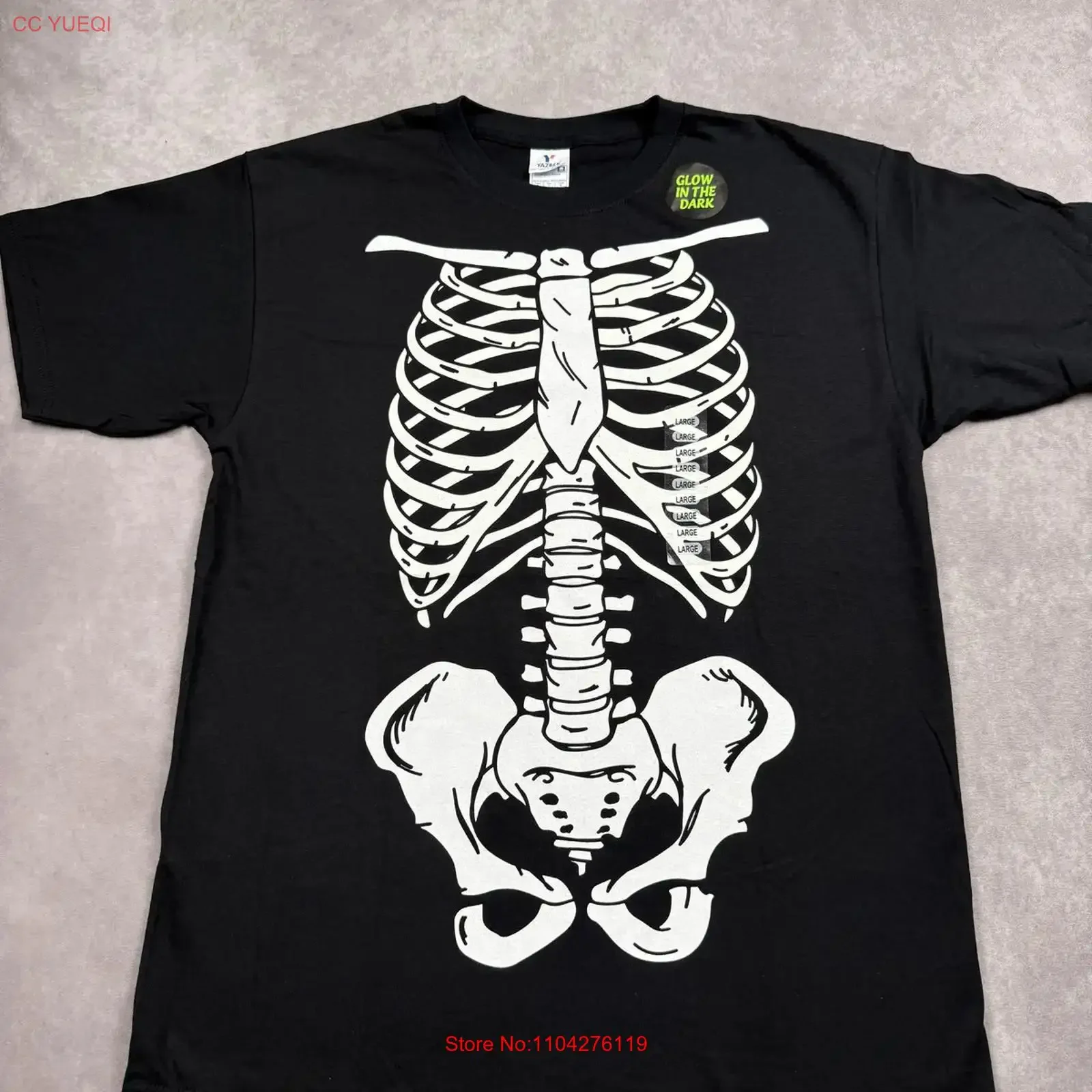 Camiseta con estampado de esqueleto que brilla en la oscuridad para hombre, talla grande, color negro, disfraz de Halloween, estilo vintage, cómoda, informal, elegante, unisex