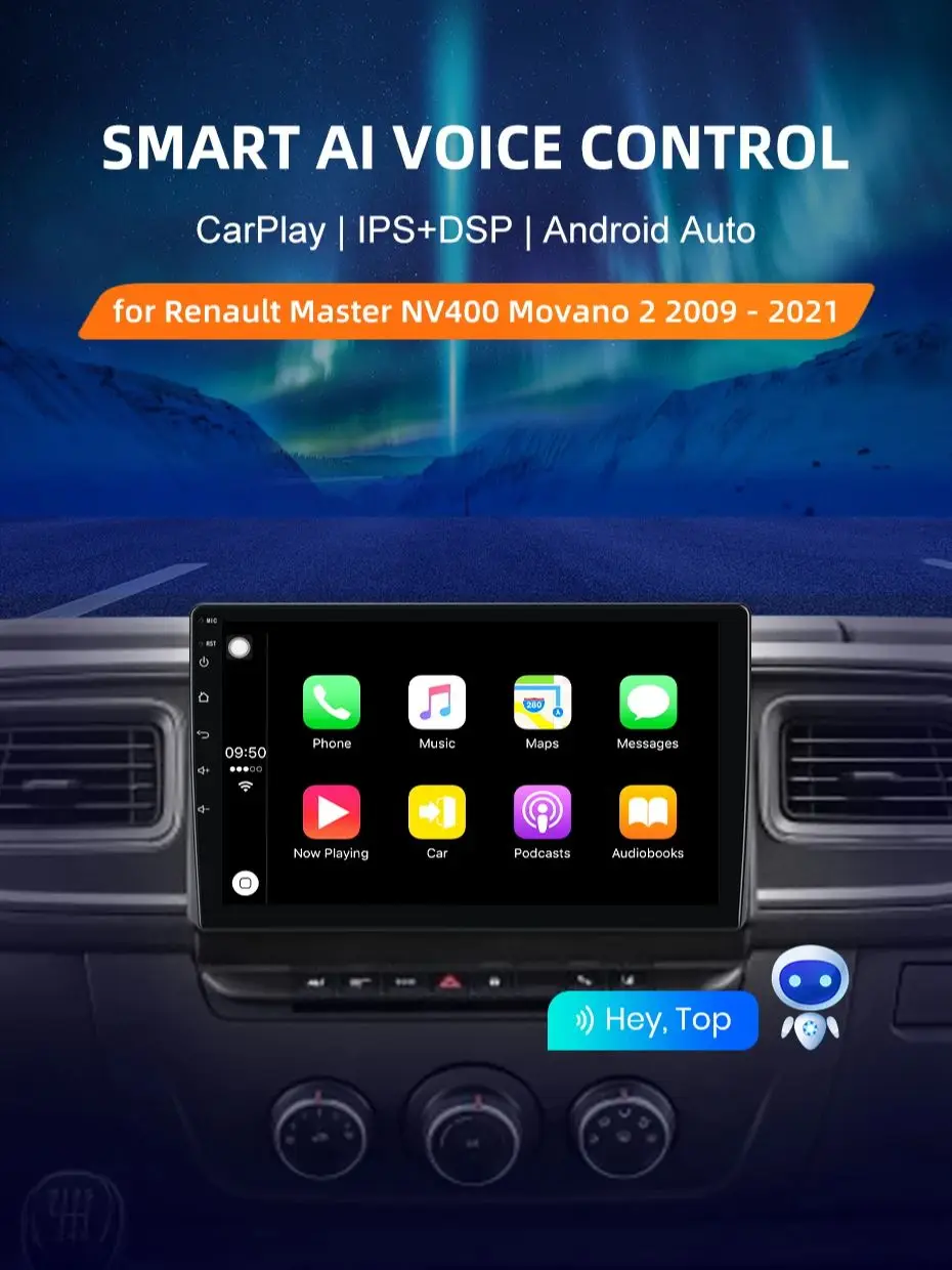 Draadloze CarPlay voor Apple Android Auto Autoradio GPS voor Renault Master/NV400/Opel Movano 2 2009-2021 multimedia RDS 4G WIFI - afbeelding 2