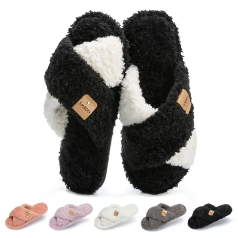 

Тапочки GOEWY Fuzzy с открытым носком для женщин, для дома и улицы, с эффектом памяти, уютные, с перекрестными ремешками, милые, мягкие, домашние