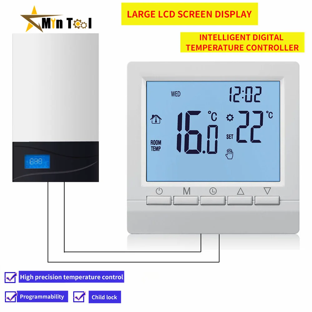 Programmable Gas Boiler Heating Temperature Regulator Hand Controller Thermostat with Kid Lock Home Supply