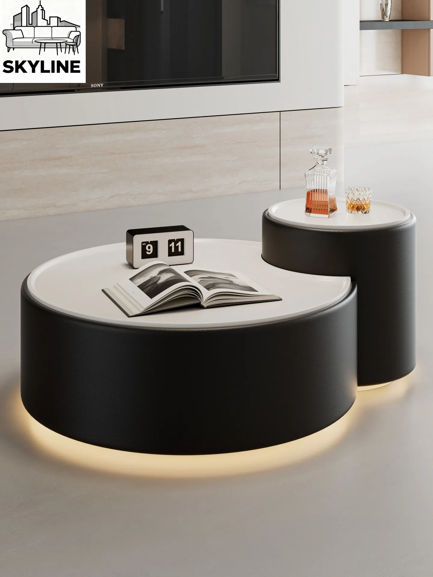 Coffee table round living room with lamp household coffee table combination light luxury high-end table