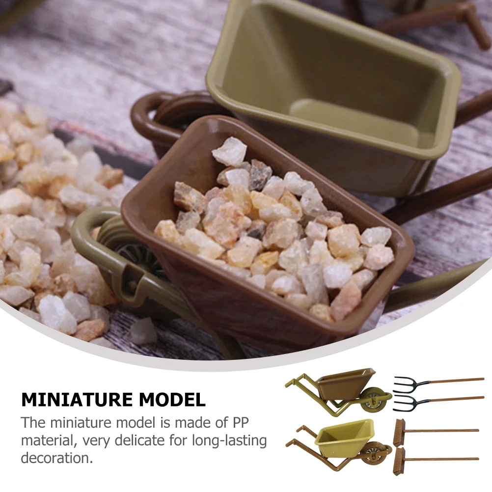 2 Sets Toy Dollhouse Mini Plastic Stroller Child Tools Micro Landscape Farm Pp Realistic Wheelbarrow Decor