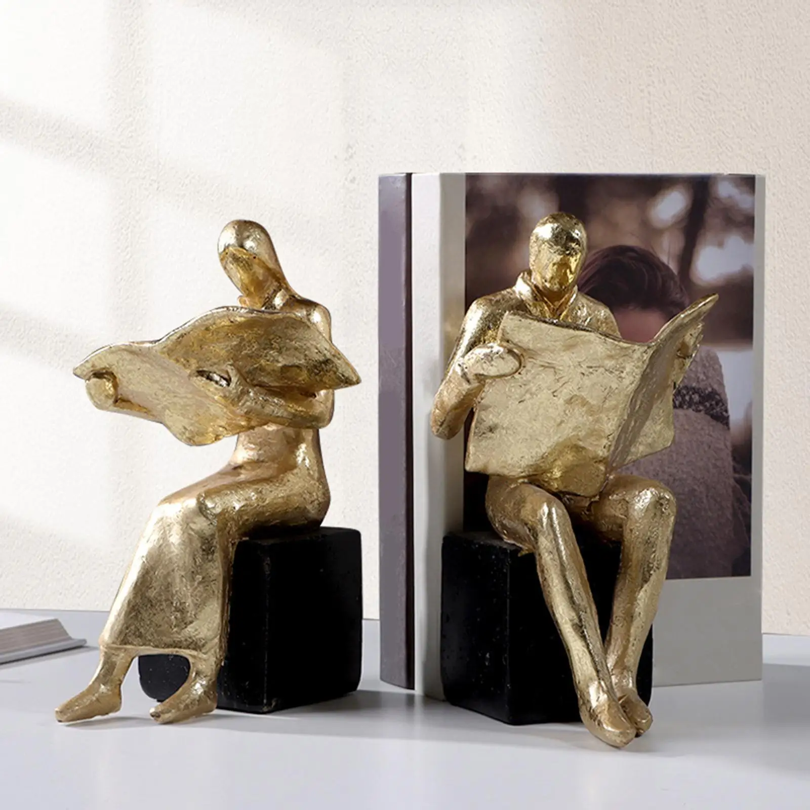 

Reading Figurine Resin Bookend Decor Art Figure for Shelves Study Room Table