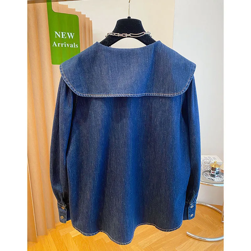 Fashion Blue Denim Shirt Women's 2025 Spring Autumn Long Sleeve Korean Casual All-match Loose Temperament Blouse Ladies Tops