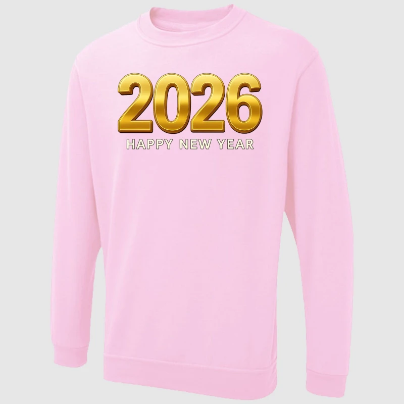 سنة جديدة سعيدة 2026 تصميم البلوز بسيط مطبوعة حفلة هدية طاقم الرقبة مطابقة هوديس الشتاء طويلة الأكمام الدفء البلوز