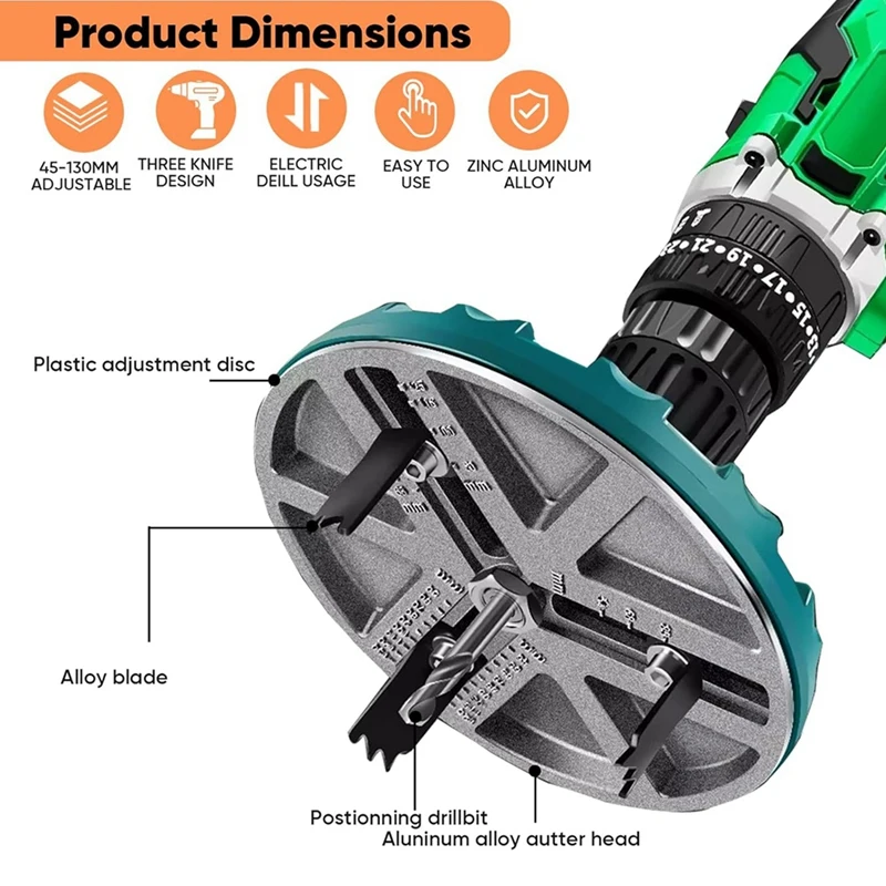 Adjustable Punching Saw Tool For Drilling, Hole Saw, Adjustable Punching Saw Diameter 1.8-5IN, Wood Working Tools Durable