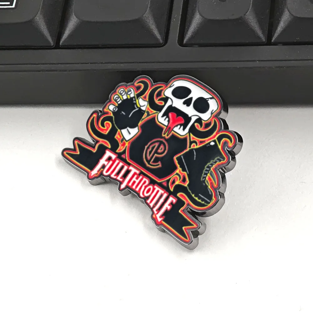 Full-Throttle Metal Brooch Corley Pistons CP Enamel Pin Retro PC Game Fan Collection Biker Skull Clothes Backpack Lape view 3
