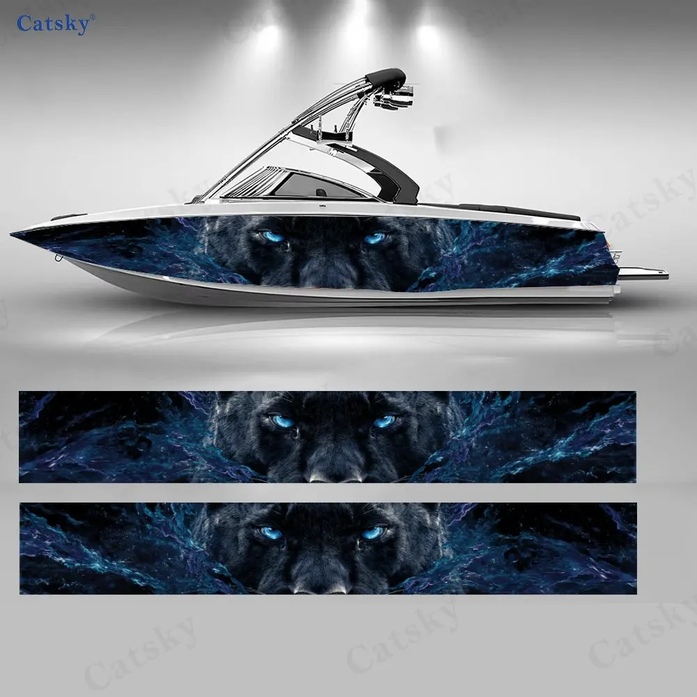 

2 шт. наклеек для лодок с синим огненным тигром, водонепроницаемые виниловые наклейки из ПВХ для рыболовных лодок, прочные и стильные.
