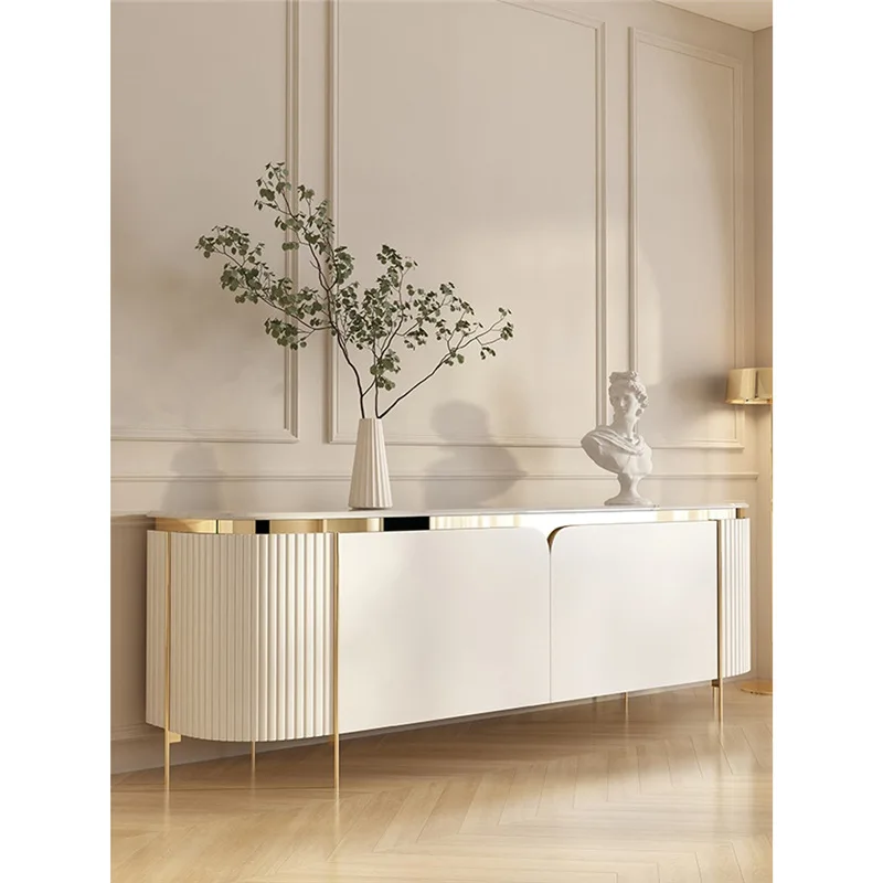 Light luxury rock slab TV cabinet coffee table combination simple modern living room video wallcabinet bedroom white storage fl