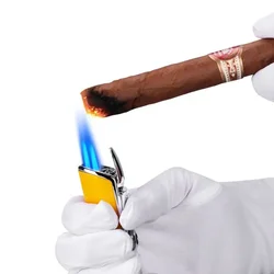 New windproof metal cigar lighter, 3 blue flames, turbo torch, portable lighter with cigar punch tool, gift for men
