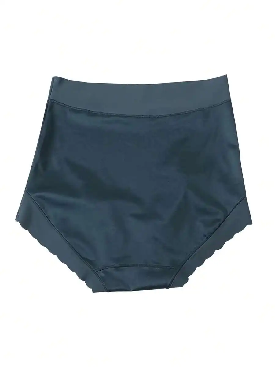 

Womens Ice Silk Seamless Mid-Waist Briefs With Scalloped Hem
